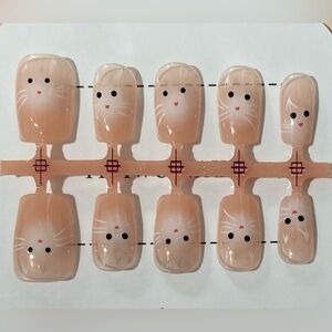 [S] 🐱🐈 10Pcs Wearable Press on Nail Full Cover Short White Cat Kitten Decoration